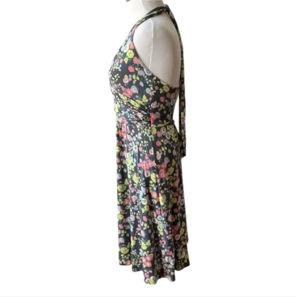 BODEN Women's St. Lucia‎ Halter Dress US Sz 6 Grey Floral Chartreuse Multicolor